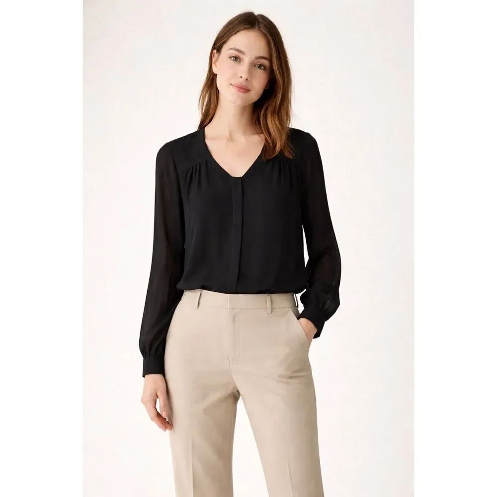 Diane Von Furstenberg Black Silk Blouse Womens 4 Long Sleeve Sheer Top